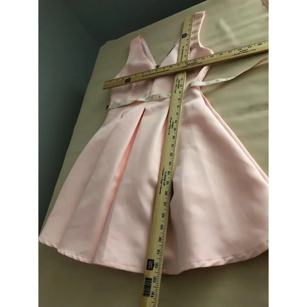 Hot & Delicious Skater Dress Womens S Pink Plunging V Neck Pleated Expo Back Zip - Picture 7 of 8